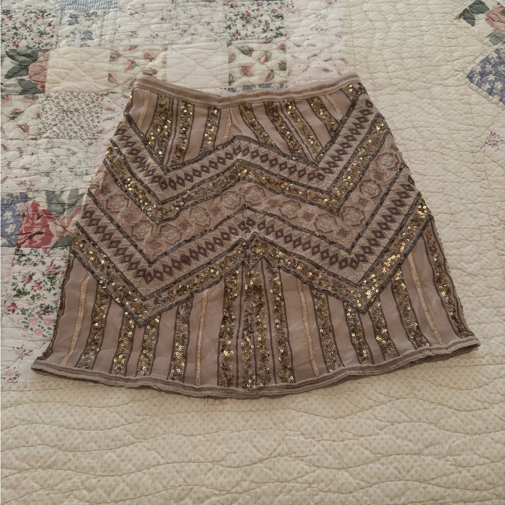 Anthropologie Embellished Dust Pink Skirt